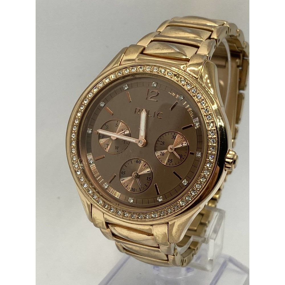 Relic Brand Ladies Gold Tone Watch ZR15630 Crystal Dial Multi Task New Battery